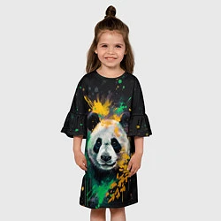 Платье клеш для девочки Панда в желтом и зеленом - нейронная сеть, цвет: 3D-принт — фото 2