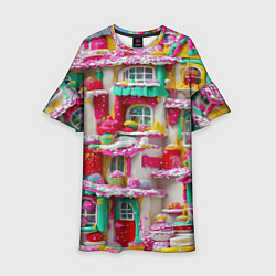 Платье клеш для девочки Домики из сладостей, цвет: 3D-принт