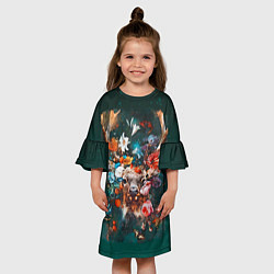 Платье клеш для девочки Сказочный олень Акварель, цвет: 3D-принт — фото 2