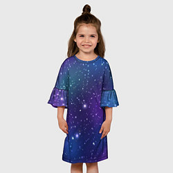 Платье клеш для девочки Фиолетовая розовая звездная туманность в космосе, цвет: 3D-принт — фото 2