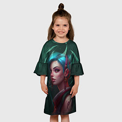 Платье клеш для девочки Джинкс иллюстрация лига легенд, цвет: 3D-принт — фото 2