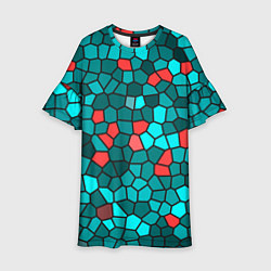Платье клеш для девочки Мозаика бирюзовый, цвет: 3D-принт