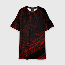 Платье клеш для девочки Абстракция красные кривые линии на черном, цвет: 3D-принт