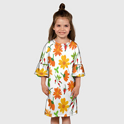 Платье клеш для девочки Orange flowers, цвет: 3D-принт — фото 2