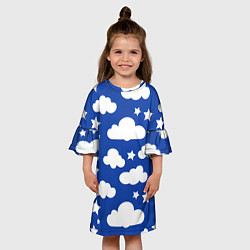 Платье клеш для девочки Облака и звёздочки, цвет: 3D-принт — фото 2