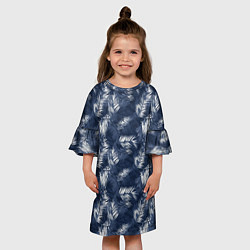 Платье клеш для девочки Листья пальм в стиле индиго, цвет: 3D-принт — фото 2