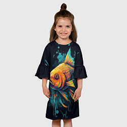 Платье клеш для девочки Золотая рыбка: арт нейросети, цвет: 3D-принт — фото 2