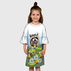 Платье клеш для девочки Енот и кувшинки, цвет: 3D-принт — фото 2