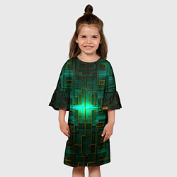 Платье клеш для девочки Тёмно-зелёная электросхема, цвет: 3D-принт — фото 2