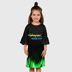 Платье клеш для девочки Cyberpunk 2077 phantom liberty green fire logo, цвет: 3D-принт — фото 2