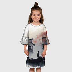 Платье клеш для девочки Одинокие рыбаки на промысле, цвет: 3D-принт — фото 2
