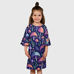 Платье клеш для девочки Грибы паттерн, цвет: 3D-принт — фото 2