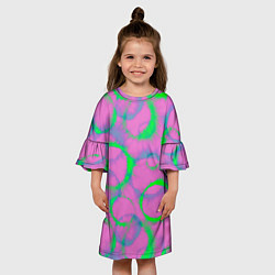 Платье клеш для девочки Тай дай розовый с зеленым, цвет: 3D-принт — фото 2