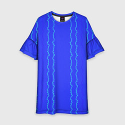 Платье клеш для девочки Кривые линии ярко-синий, цвет: 3D-принт