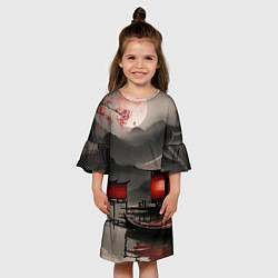 Платье клеш для девочки Домик у реки, цвет: 3D-принт — фото 2