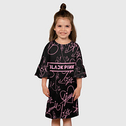 Платье клеш для девочки Блэкпинк - розовые автографы, цвет: 3D-принт — фото 2