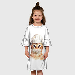Платье клеш для девочки Акварельный кот-строитель, цвет: 3D-принт — фото 2