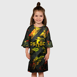 Платье клеш для девочки CSGO fire and green, цвет: 3D-принт — фото 2