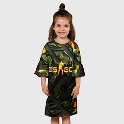 Платье клеш для девочки CS GO green texture, цвет: 3D-принт — фото 2