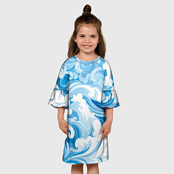 Платье клеш для девочки Голубые волны, цвет: 3D-принт — фото 2