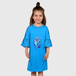 Платье клеш для девочки Мультяшная сова голубой, цвет: 3D-принт — фото 2