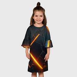 Платье клеш для девочки Неоновые разломы - оранжевый, цвет: 3D-принт — фото 2
