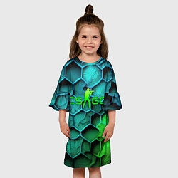 Платье клеш для девочки CS GO green blue, цвет: 3D-принт — фото 2