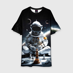 Платье клеш для девочки Космонавт и шахматы, цвет: 3D-принт