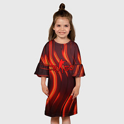 Платье клеш для девочки CS GO red neon, цвет: 3D-принт — фото 2