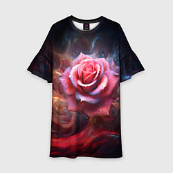 Платье клеш для девочки Алая космическая роза - Нейросеть, цвет: 3D-принт