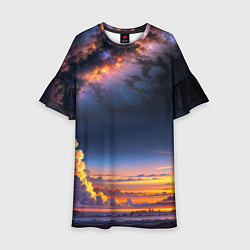 Платье клеш для девочки Млечный путь и облака на закате, цвет: 3D-принт