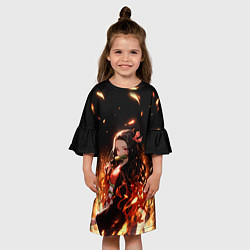 Платье клеш для девочки Незуко и пламя - клинок, цвет: 3D-принт — фото 2