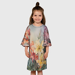 Платье клеш для девочки Акварельные лилии, цвет: 3D-принт — фото 2