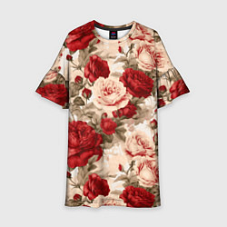 Платье клеш для девочки Розы паттерн, цвет: 3D-принт