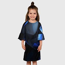 Платье клеш для девочки Черная и голубая текстура, цвет: 3D-принт — фото 2