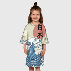 Платье клеш для девочки Япония море, цвет: 3D-принт — фото 2