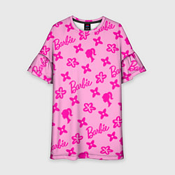 Платье клеш для девочки Барби паттерн розовый, цвет: 3D-принт
