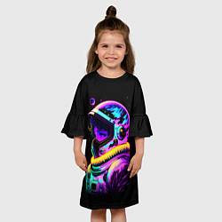 Платье клеш для девочки Девчонка-космонавт - неоновое свечение, цвет: 3D-принт — фото 2