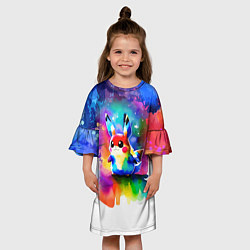 Платье клеш для девочки Акварельный пикачу - живопись, цвет: 3D-принт — фото 2