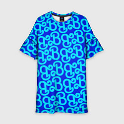 Платье клеш для девочки Логотип Барби - синий паттерн, цвет: 3D-принт