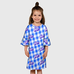 Платье клеш для девочки Голубая клетка паттерн - Кен, цвет: 3D-принт — фото 2