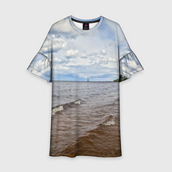 Платье клеш для девочки Волны на Ладожском озере, цвет: 3D-принт