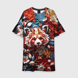 Платье клеш для девочки Красная панда в цветах, цвет: 3D-принт