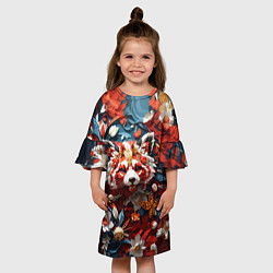 Платье клеш для девочки Красная панда в цветах, цвет: 3D-принт — фото 2