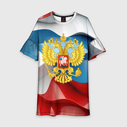Платье клеш для девочки Герб России триколор, цвет: 3D-принт