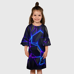 Платье клеш для девочки Синий и фиолетовый неон, цвет: 3D-принт — фото 2