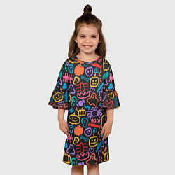 Платье клеш для девочки Halloween colorful pumpkins, ghosts, spiders, цвет: 3D-принт — фото 2