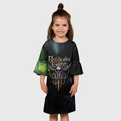 Платье клеш для девочки Baldurs Gate 3 logo dark green, цвет: 3D-принт — фото 2