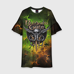 Детское платье Baldurs Gate 3 logo dark green fire