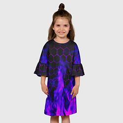 Платье клеш для девочки Неоновый огонь и соты, цвет: 3D-принт — фото 2